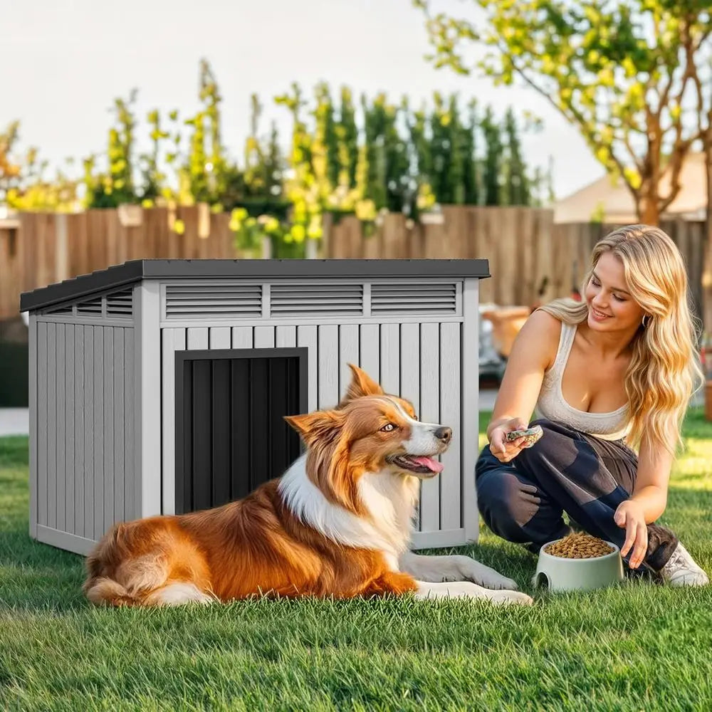 Indoor/Outdoor Dog House with Illuminated Roof, Waterproof & Ventilated, Suitable for Small to Medium Dogs, Easy Clean Gray Kennel