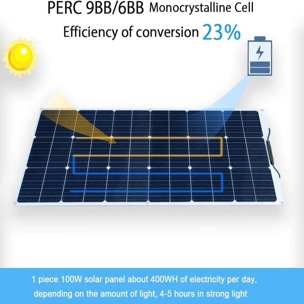 200W Solar Panels 100W Solar Panel 12V Solar Panel Kit 300W Flexible Solar Battery for RV Boat Cabin Tent Car Trailer Battery