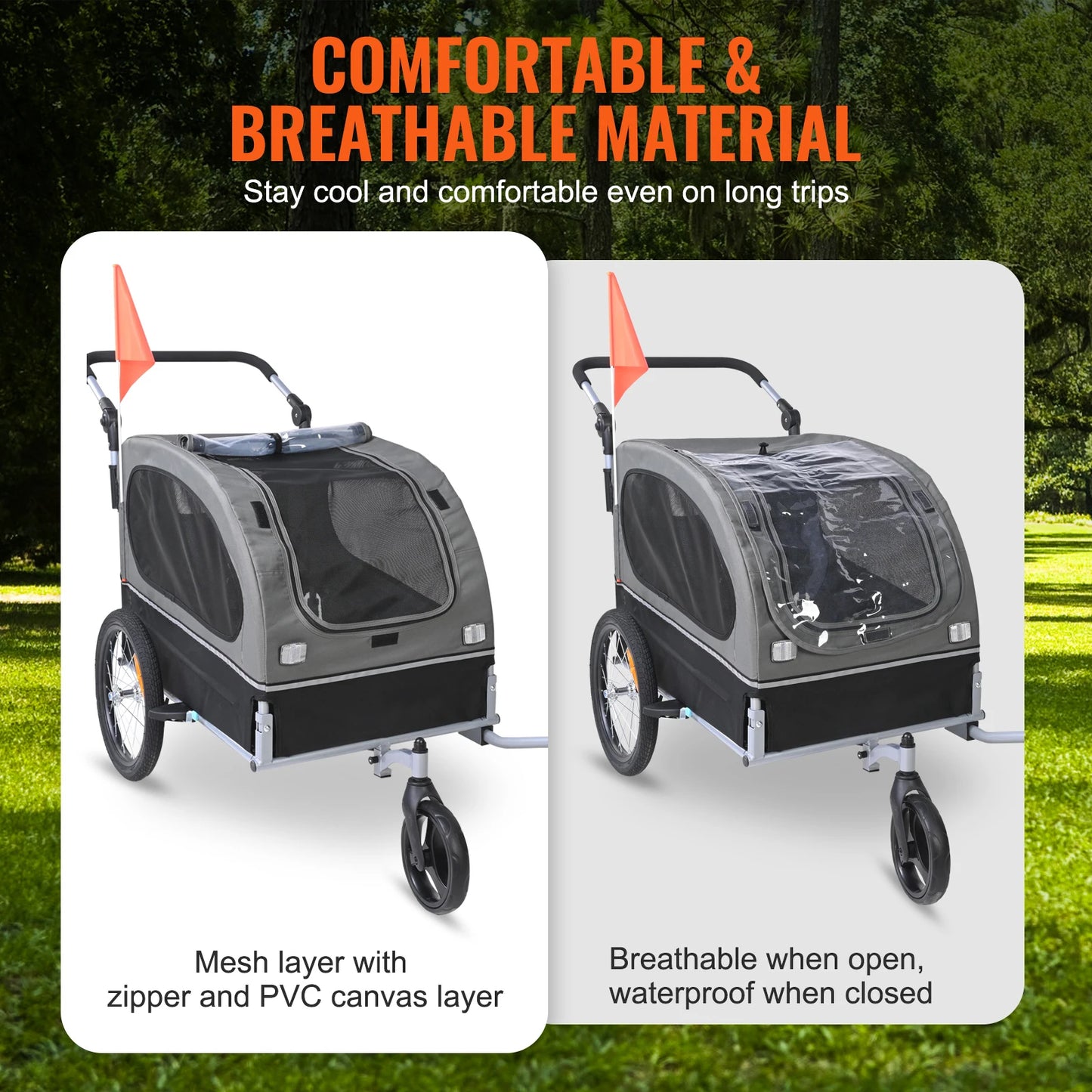 88 lbs 2-in-1 Pet Stroller Cart Dog Bike Trailer With Wheels Reflectors Easy Folding Cart Frame Bicycle Coupler Carrier