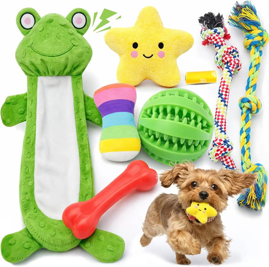 8 Pack Puppy Toys for Small Dogs, Squeaky Plush, Rope & Ball Chew Toys for Teething Supplies