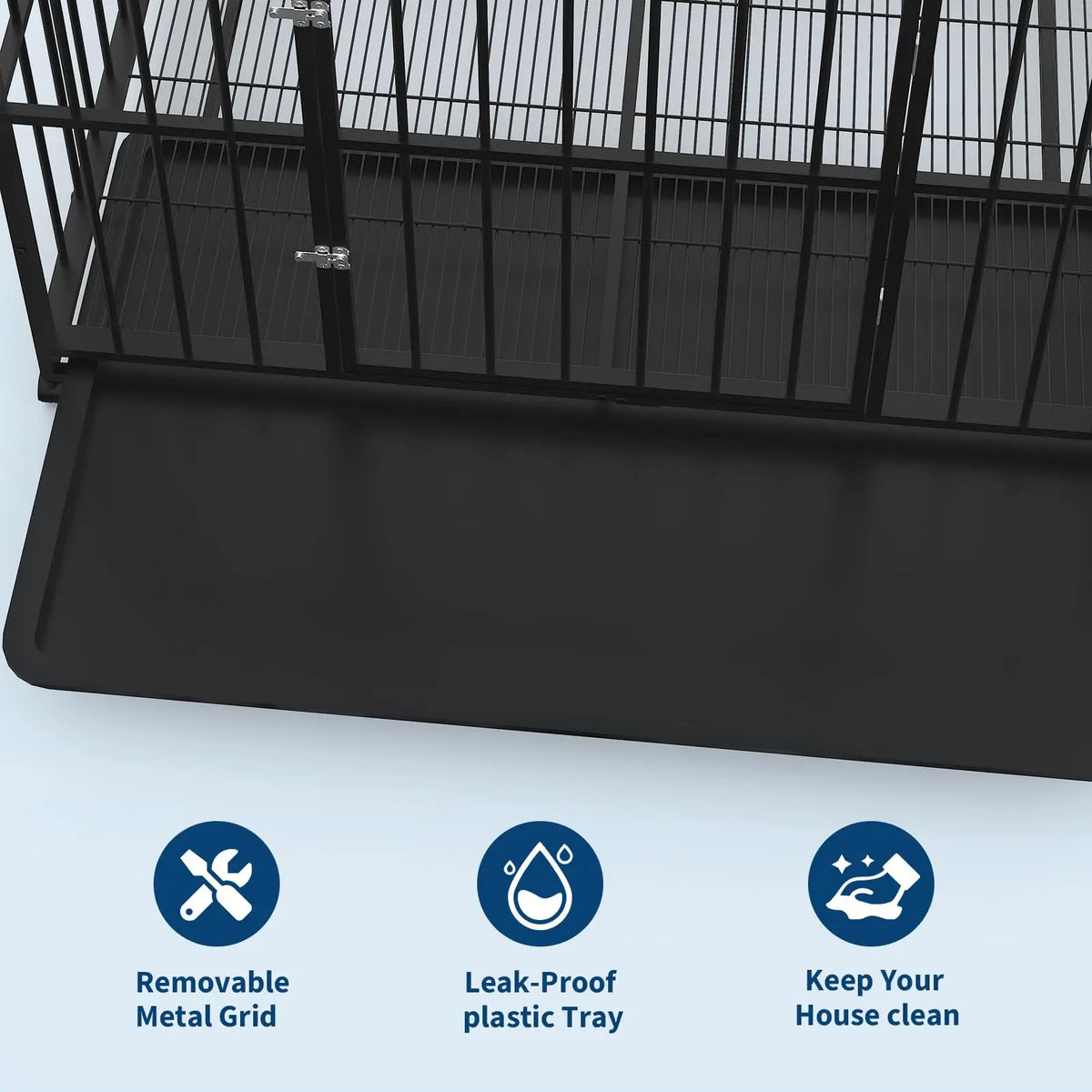 36 Inch Heavy-Duty Stainless Steel Dog Crate Escape-Proof Stackable Indoor Kennel with Double Locking Doors, Removable Tray, Openable Top and Lockable Wheels for Small Dogs