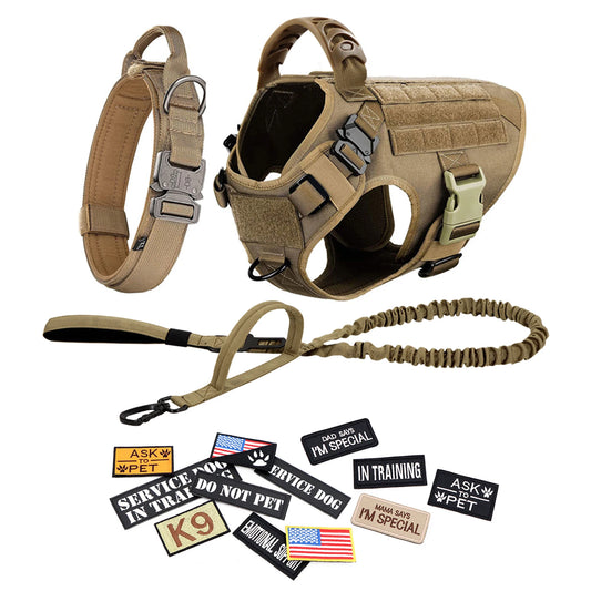Dog Harness Leash Collar Patches Set for Medium Large Dogs Military Pet Vest Adjustable Tactical Dog Harnesses Training Walking