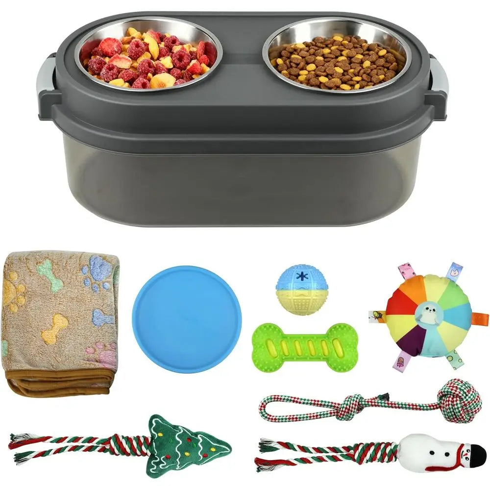2-in-1 Elevated Dog Feeder with Storage for Toys and Food