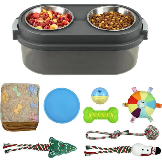 2-in-1 Elevated Dog Feeder with Storage for Toys and Food