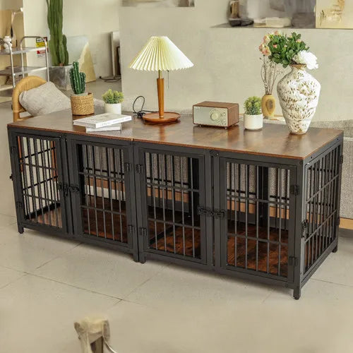 1 Pc Spacious Double Dog Crate with Removable Divider Furniture-Style Kennel Cage Ultra Thick