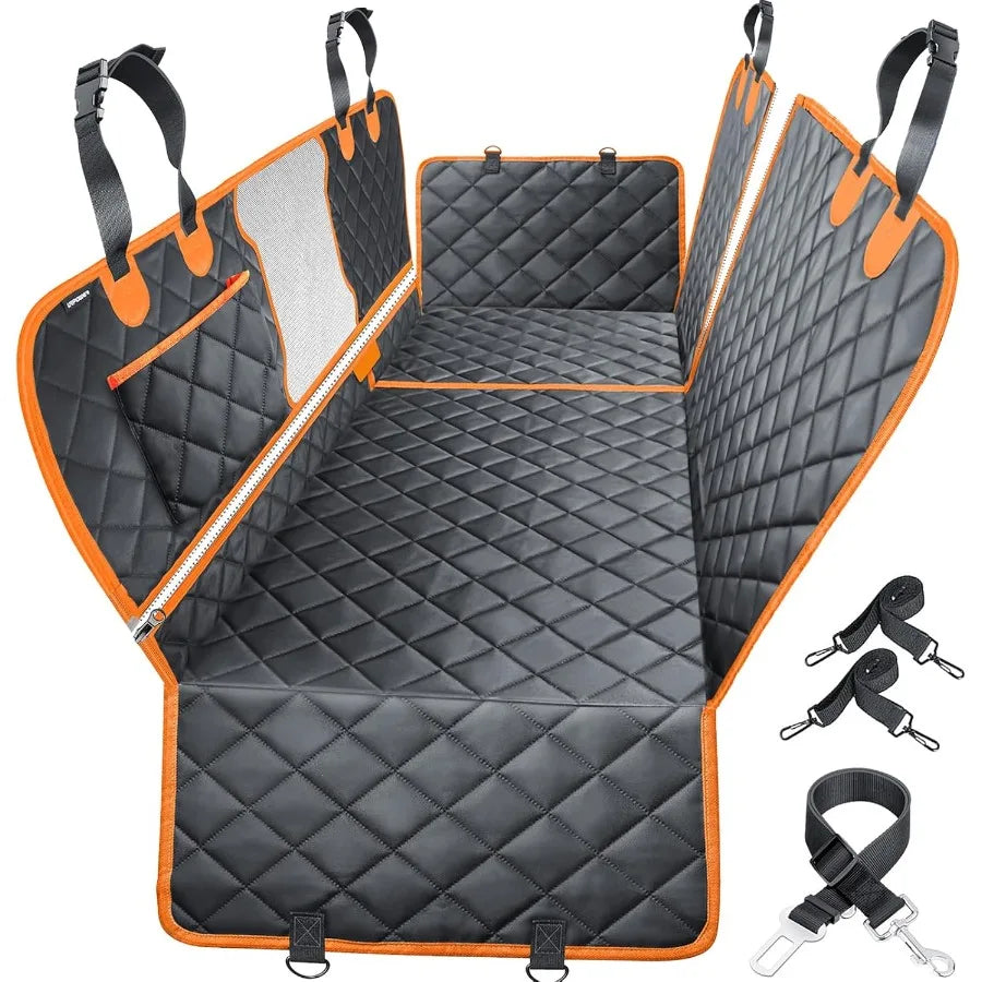 6-in-1 Dog Car Seat Cover for Back Seat Waterproof Dog Car Hammock with Mesh Window Non-Slip Pet Backseat Protector for Cars Trucks