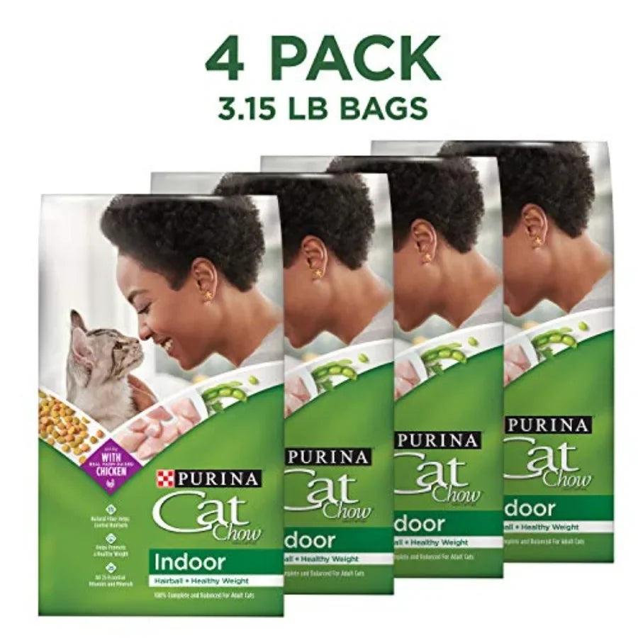 Indoor Healthy Weight and Hairball Dry Cat Food With Chicken - Pack of 4 3.15 lb. Bags