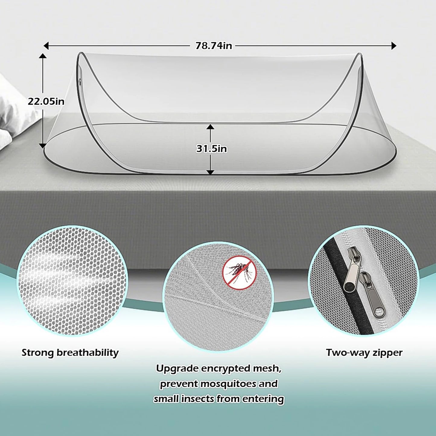 78x31x22in Large Pop-Up Mosquito Net, Lightweight, Breathable, and Soft Convenient Mesh Tent, Foldable and Durable, Mosquito Net