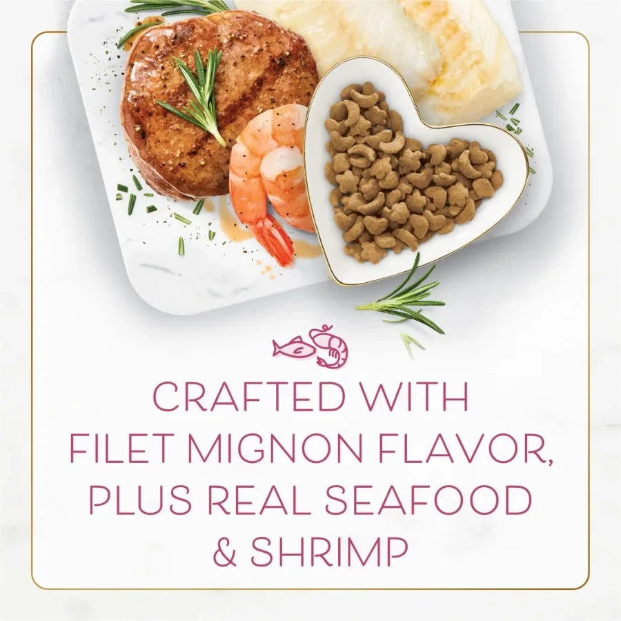 Dry Cat Food Filet Mignon Flavor with Seafood and Shrimp, 12 lb Bag