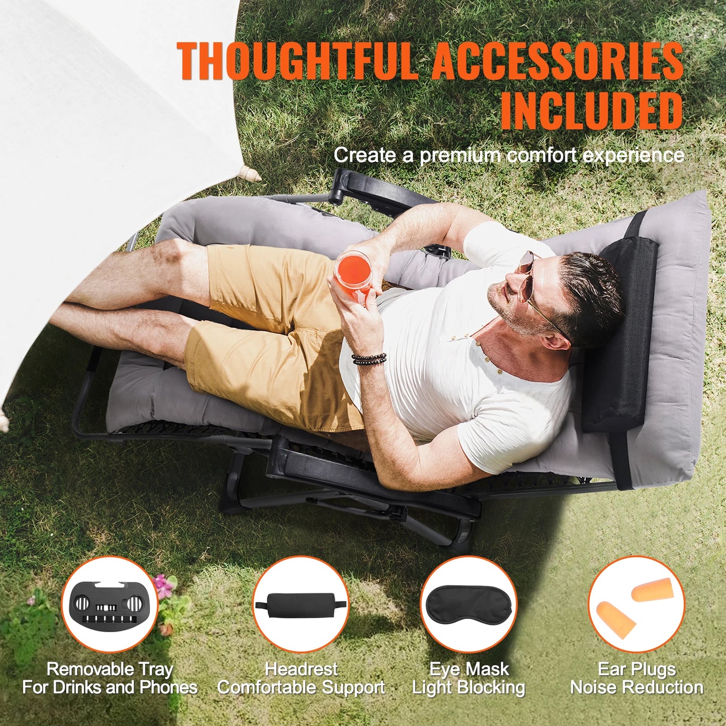 Zero Gravity Chair Zero Gravity Recliner Lounge Chair Adjustable Anti-Gravity Chair with Cushion Footrest and Cupholder