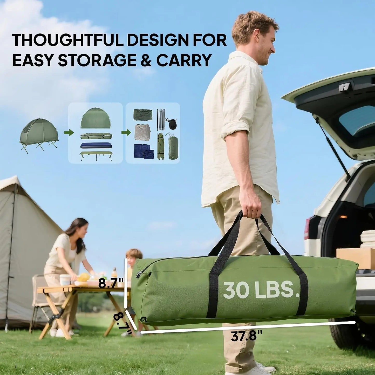 6-in-1 Folding Camping Cot Tent with Air Mattress, Sleeping Bag, Pillow, Bed Cover & Carry Bag for Outdoor Hiking, Backpacking, Picnic