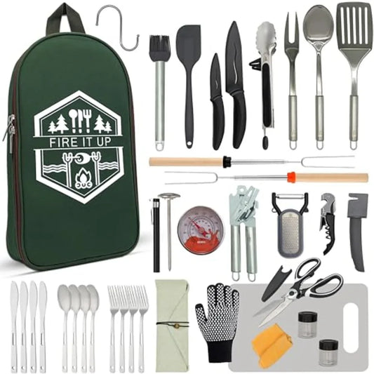 Grilling and Camping Cooking Utensils Set for The Outdoors BBQ - Camping Utensil Set Kitchen Set Cookware Accessories