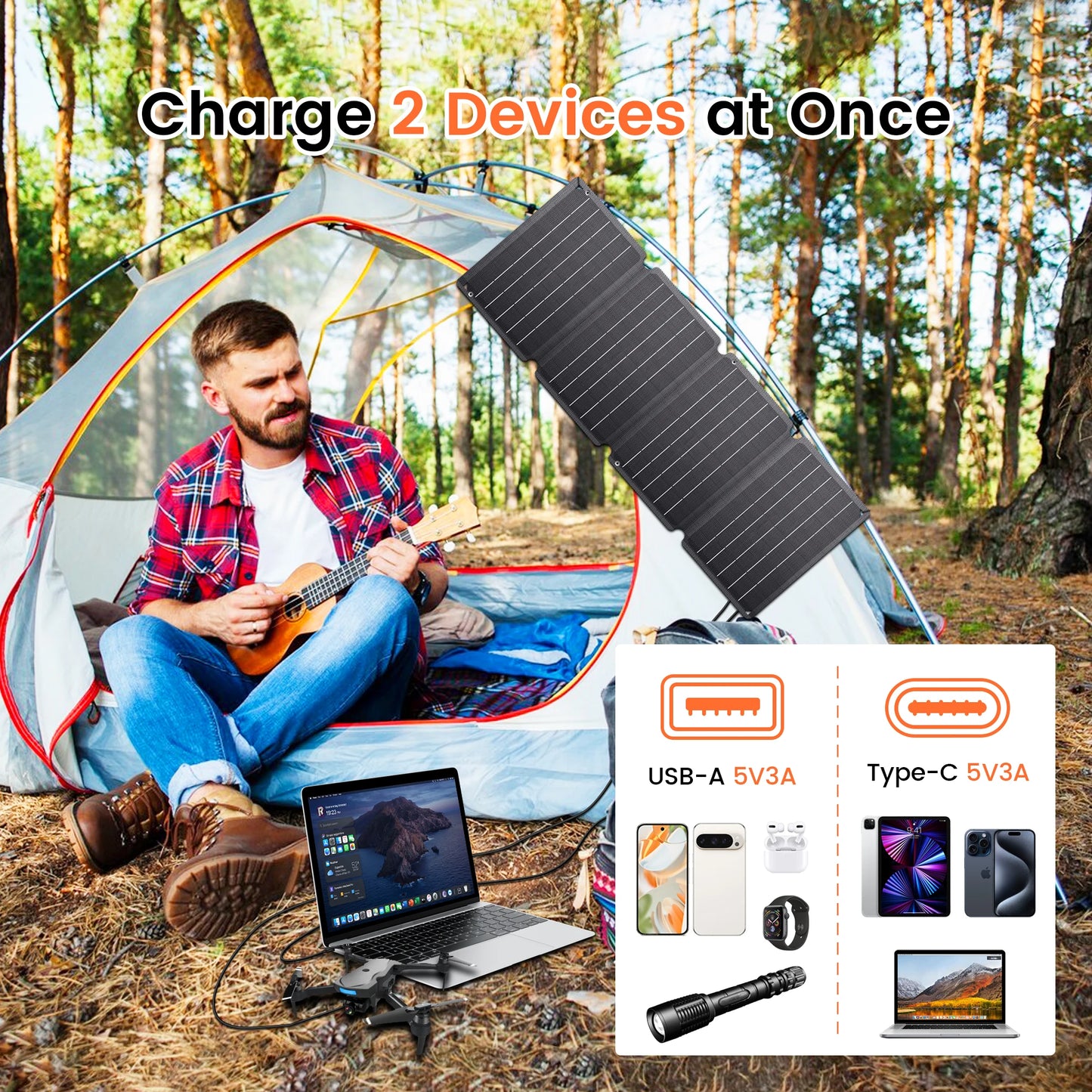 36W 14V ETFE Portable Solar Panel Foldable Folding Solar Charger MPPT with DC USB Phones Tablets Outdoor Camping Hiking