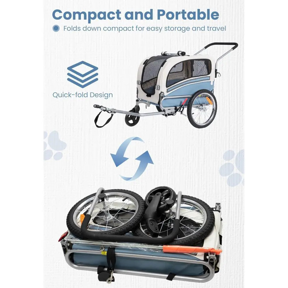 2-in-1 Pet Bicycle Trailer with a 6" Stroller Wheel, Suitable for Small and Medium Dogs, Carrier Up to 66/88 LBS, Easy Folding Cart