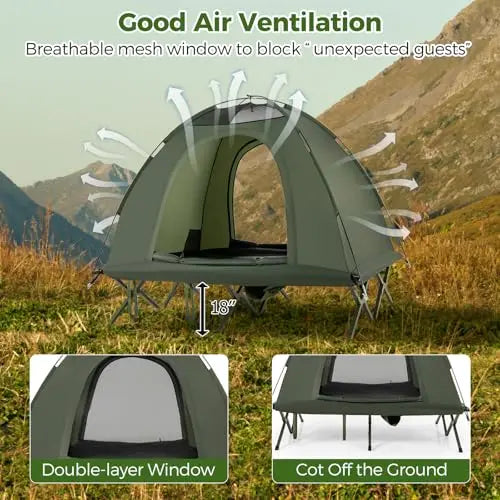 Elevated 2-Person Camping Tent With Integrated Cot, Removable Rainfly, Sturdy Metal Frame, Non-Slip Pads, Wind Ropes And Stakes