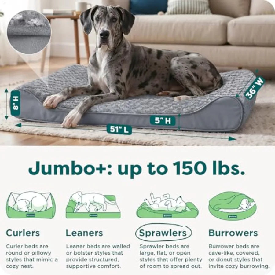 Cooling Gel Dog Bed for Large Dogs w/ Removable Washable Cover For Dogs Up to 150 lbs - Ultra Plush Faux Fur Suede Luxe Lounger