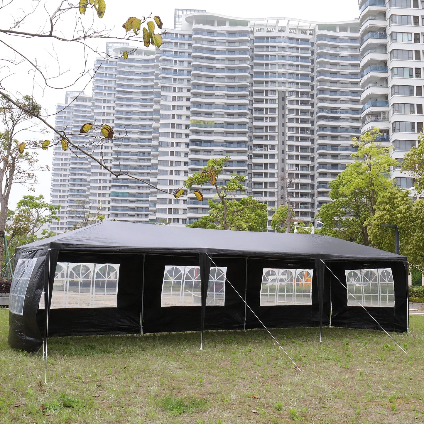 10 x 30 FT Outdoor Party Tent with 8 Removable Sidewalls, Waterproof Canopy Patio Wedding Gazebo, Heavy Duty Iron Frame, Black