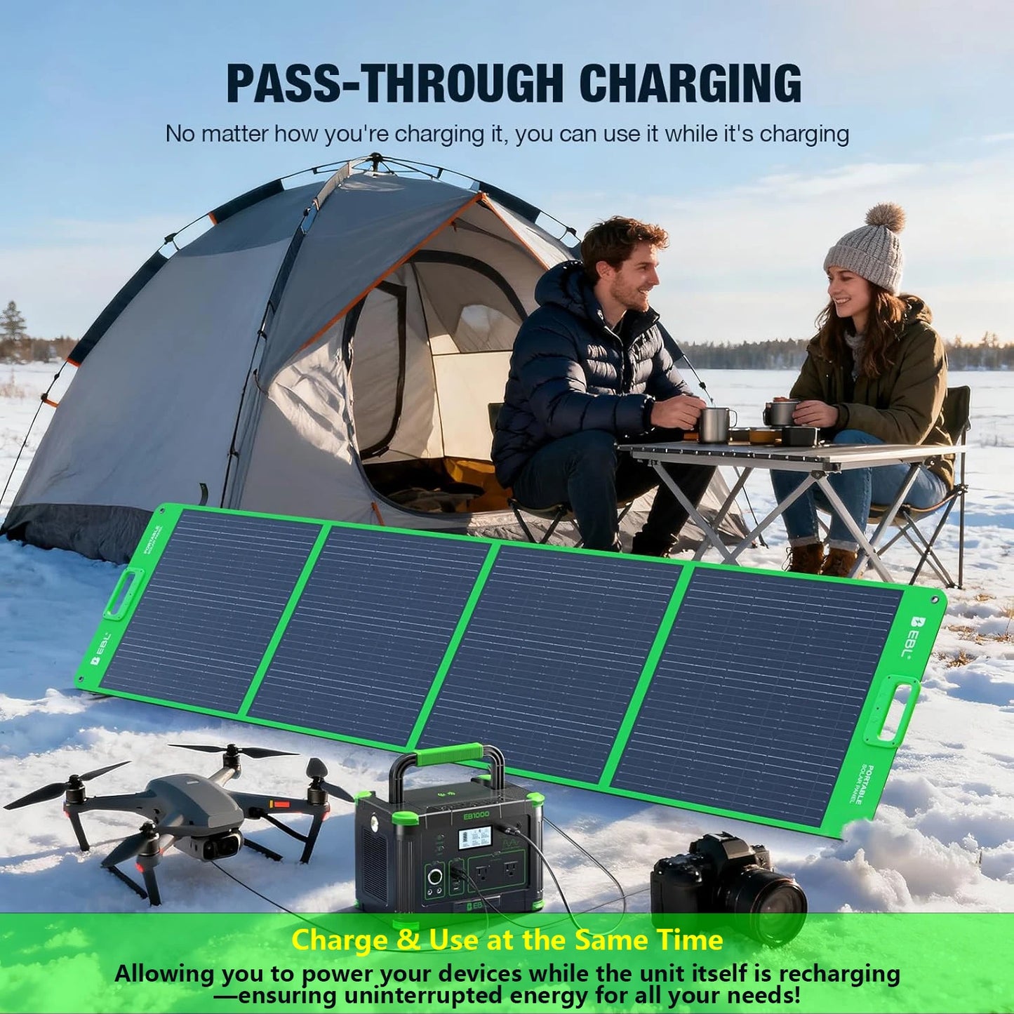 Portable Solar Generator 999W Power Station Wireless Charging 110V PD 60W Fast Charge Battery, AC, Vehicle DC, Solar Charger