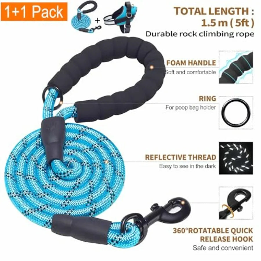 Essential Dog Harness, No Pull Pet Vest with 3 Leash Clips, No Choke, Reflective, Adjustable and Padded, for Easy Walking