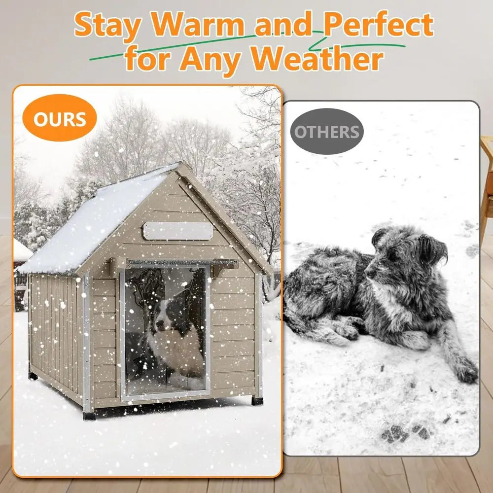 Large Dog House Indoor Outdoor with Window, Doghouse Kennel Shelter with Anti-Chewing Iron Frame for Medium to Small Dogs, Easy Assembly