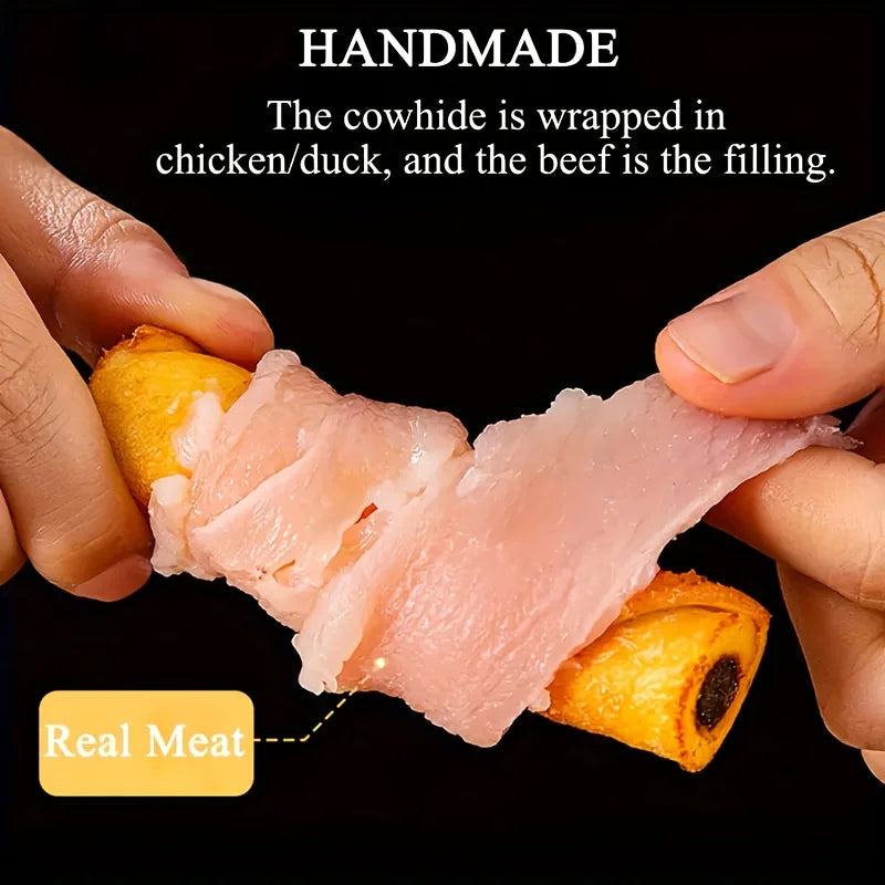 2-Pack (2 x 150g/5.3oz) 300g/10.6 Chicken Wrapped Cowhide Stick, Meat Dog Snacks, Made From Chicken Meat And Beef Skin