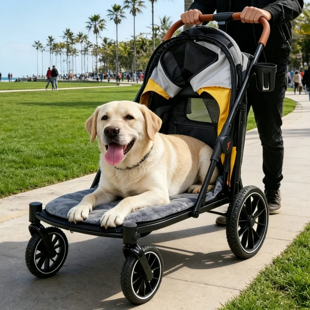 Large Foldable Pet Dog Stroller Rolling Dogs Cat Carrier for Senior Old Pet up to 42KG