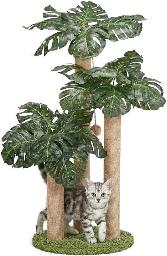 31.5-Inch Cat Scratching Post with 3 Poles & 2 Hanging Balls for Indoor Cats