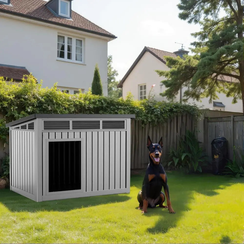 Insulated Dog House Outdoor, Resin Weatherproof Dog Houses for Large Dogs Outside Premium Material with All Weather Protection