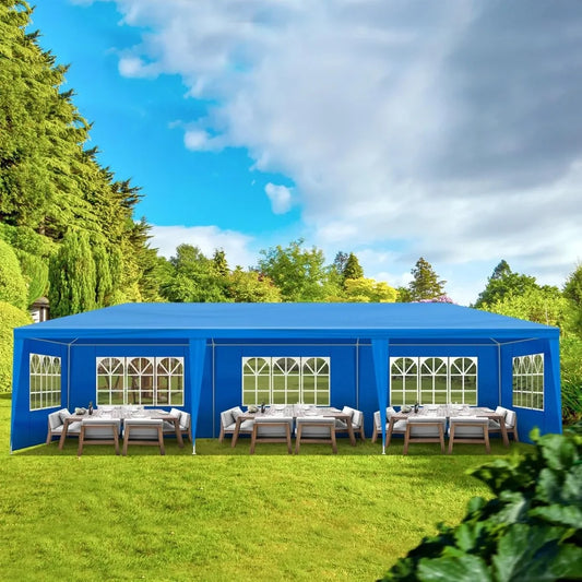 10 * 30 FT Party Tent with 8 Removable Sidewalls and 2 Doors, Outdoor Gazebo Wedding Patio Camping Carport Canopy Shade Canopy