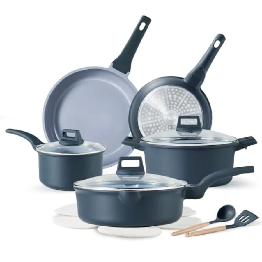 Ceramic Cookware Set Nonstick, 14pcs Pots and Pans Set Nonstick, Non-Toxic and PFAS-Free, Dishwasher, RV/Camping Cookware Set,