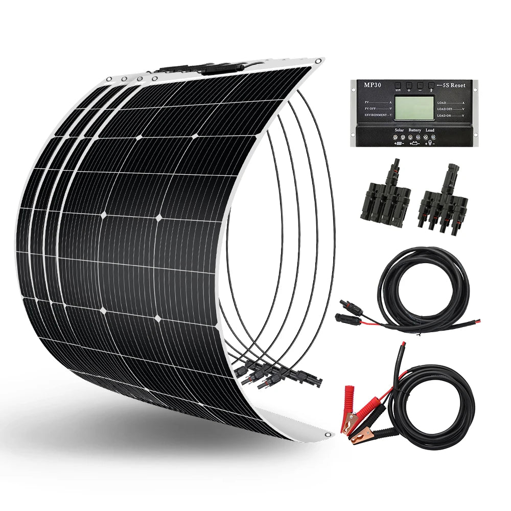 100W-400W Flexible & Durable Solar Panel, 12V/18V Waterproof Portable Charger for RV Camping Boat Van