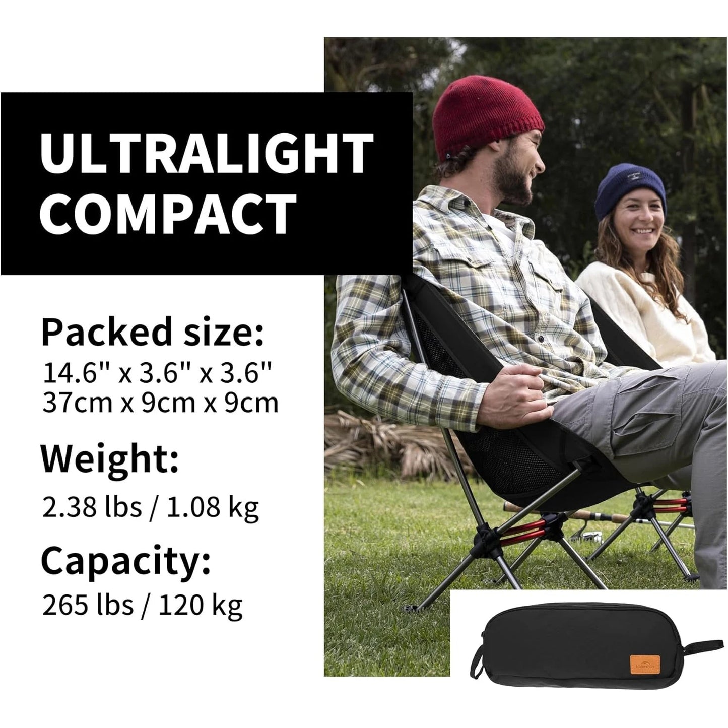 Portable Folding Camping Chair Ultralight Backpacking Chair with Anti-Sinking Feet Folding Hiking Fishing Chair