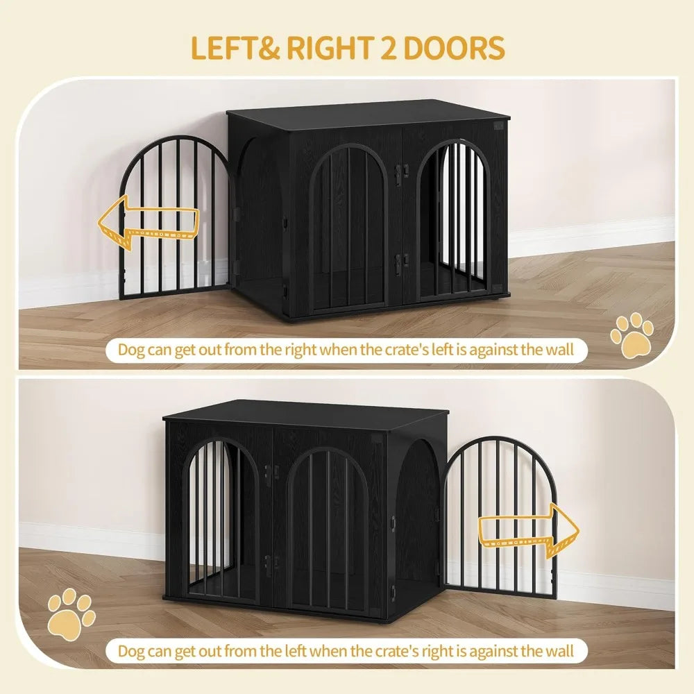 31.5" Wooden Dog Crate Furniture, Indoor Kennel for Small/Medium Dogs, Heavy Duty Pet House End Side Table TV Stand, Black