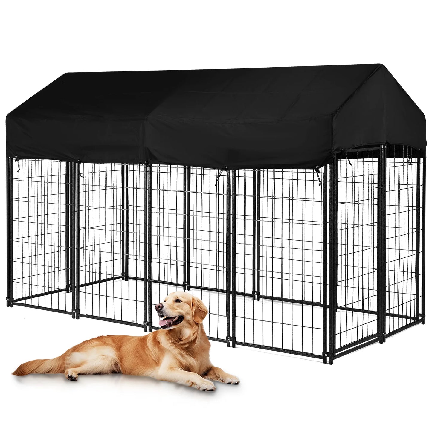 Outdoor Secure Wire Crate Kennel Steel Material Outdoor Dogs Welded Wire Kennels Waterproof Tarpaulin for Medium Small Dogs