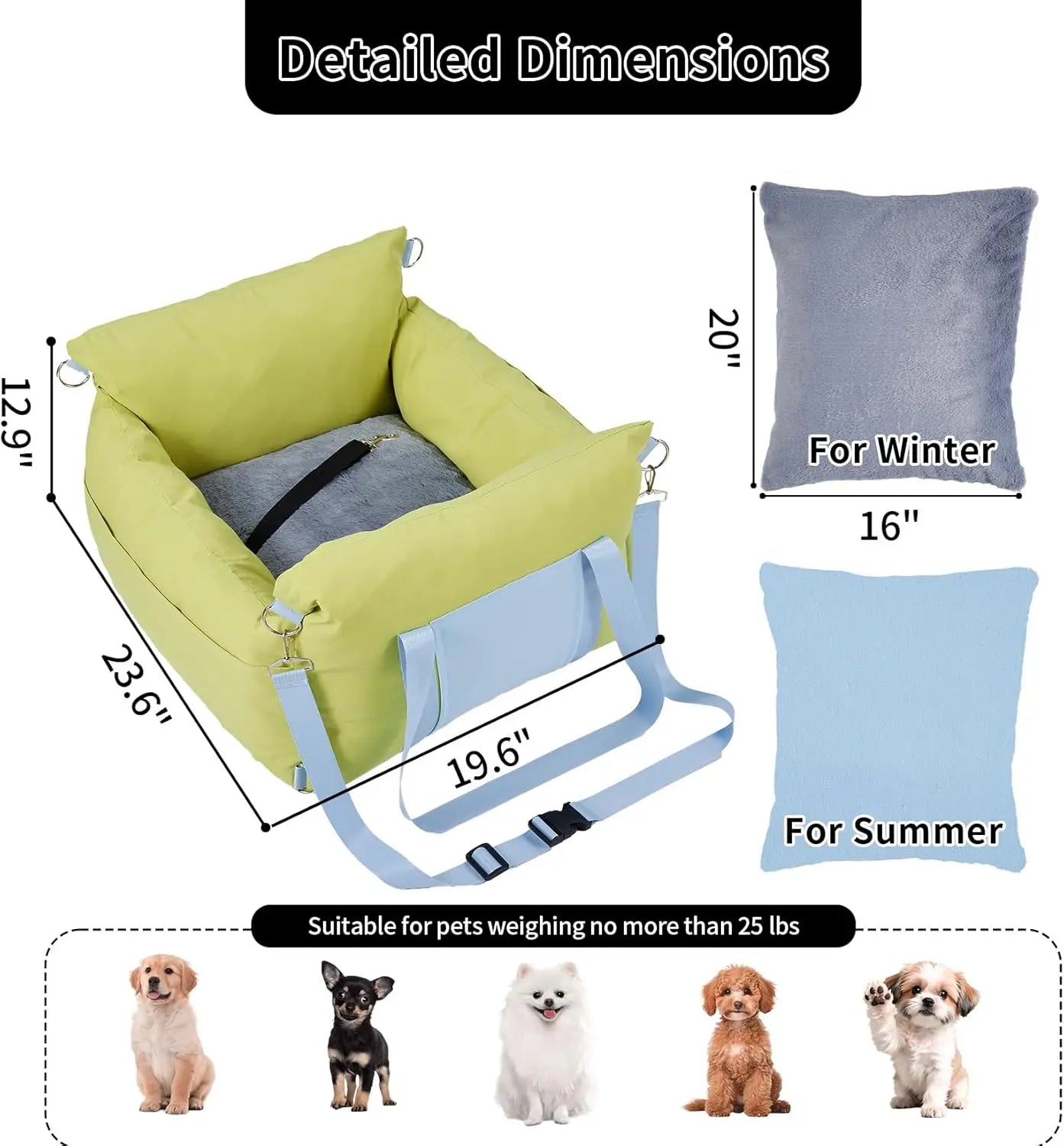 Comfort Bed Travel Carrier Car Seat for Small Dogs, Cats, Waterproof Pet Booster Seat with Safety Leash & Storage Pockets