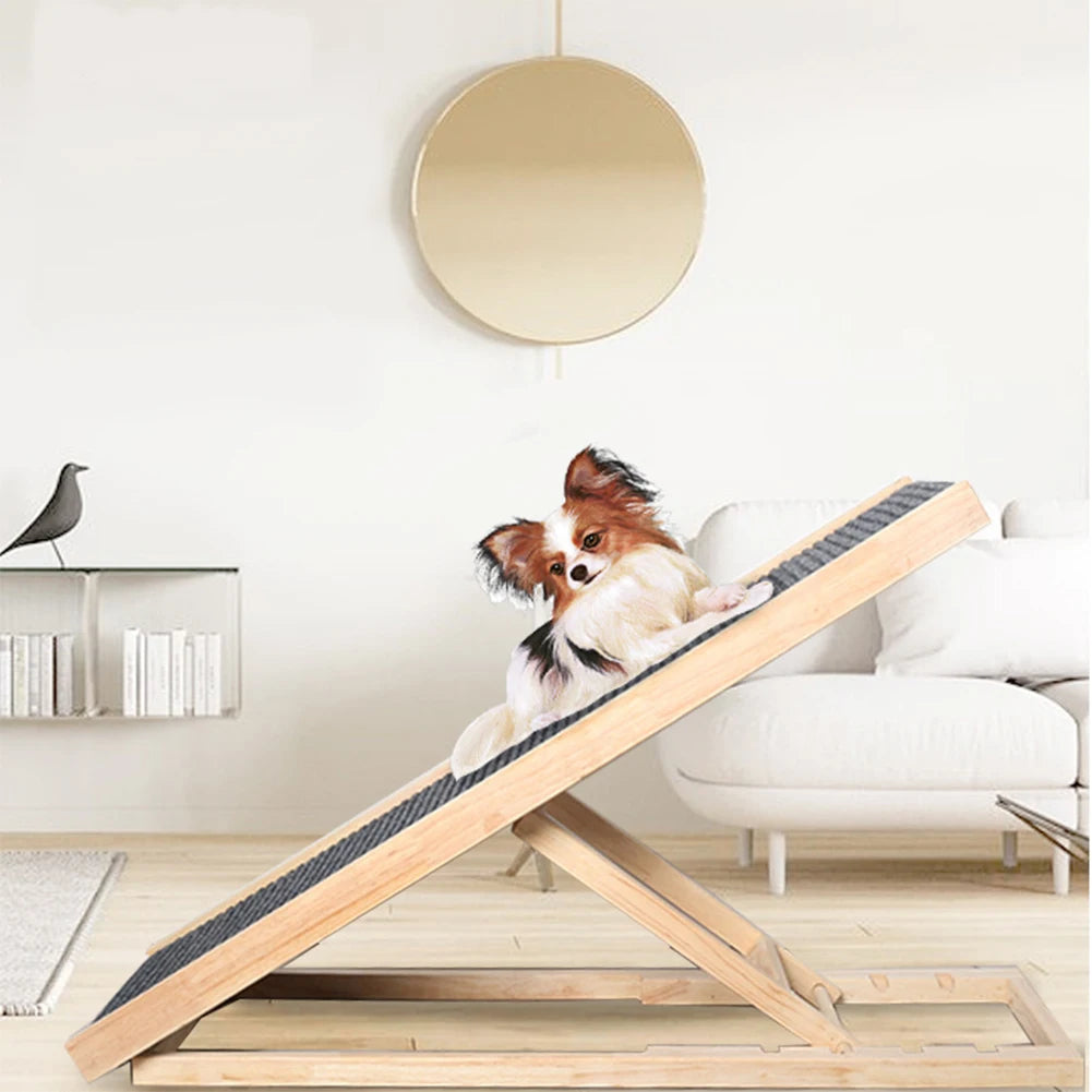 Wooden Folding Dog Ramp 3/4 Levels Height Adjustable Portable Pet Ramp Non-Slip Versatile for Indoor High Bed Couch
