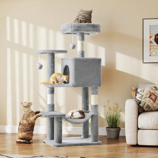 44" Cat Tree Tall Multi-Cat Climbing Tower for Pet Furniture Natural Sisal Scratching Posts Stable Pet House for Indoor Cat