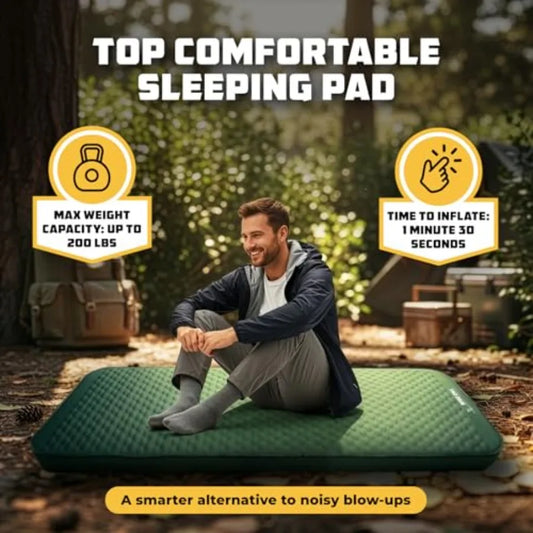 Self Inflating Sleeping Pad with Electric Pump 4" Camping Air Mattress Pad with Foam for Adults Camp Mat for Tent SUV and Road