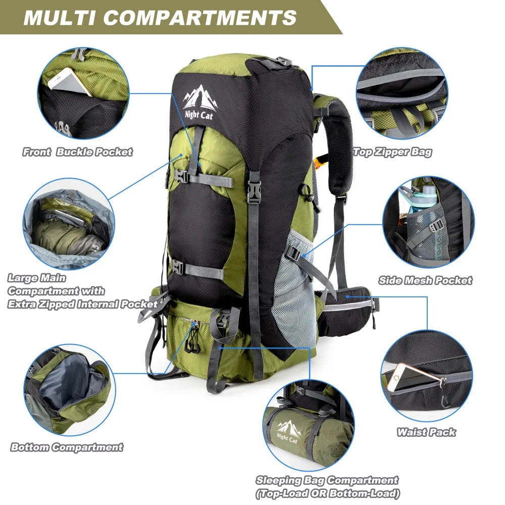 Hiking Backpacks Camping Backpacking Packs for Men Women Lightweight Outdoor for Mountaineering Traveling, No Internal Frame