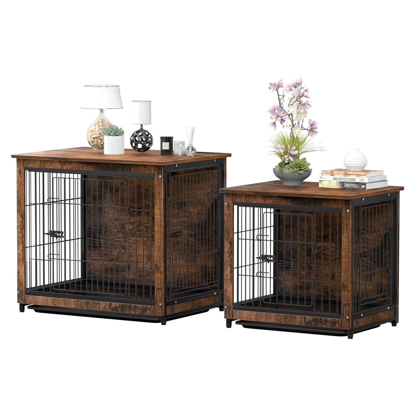 Modern Furniture Dog Cage, Pet Crate End Table, Indoor Wooden Kennel with Double Doors & Removable Tray for Small/Medium Dogs