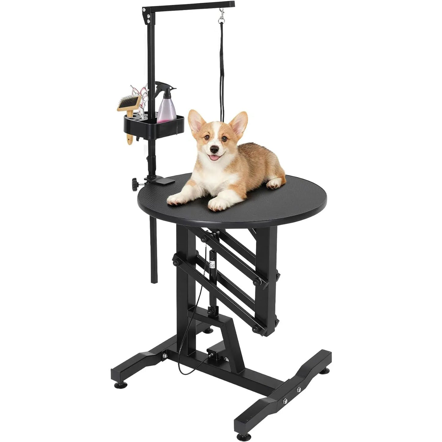24'' Hydraulic Lift Dog Grooming Table, Adjustable Cat Drying Rotating Desktop Foldable, Adjustable Arm, Portable, Non-Slip Grooming Table for Large Small Dogs at Home, Capacity 250LBS, Pet Products