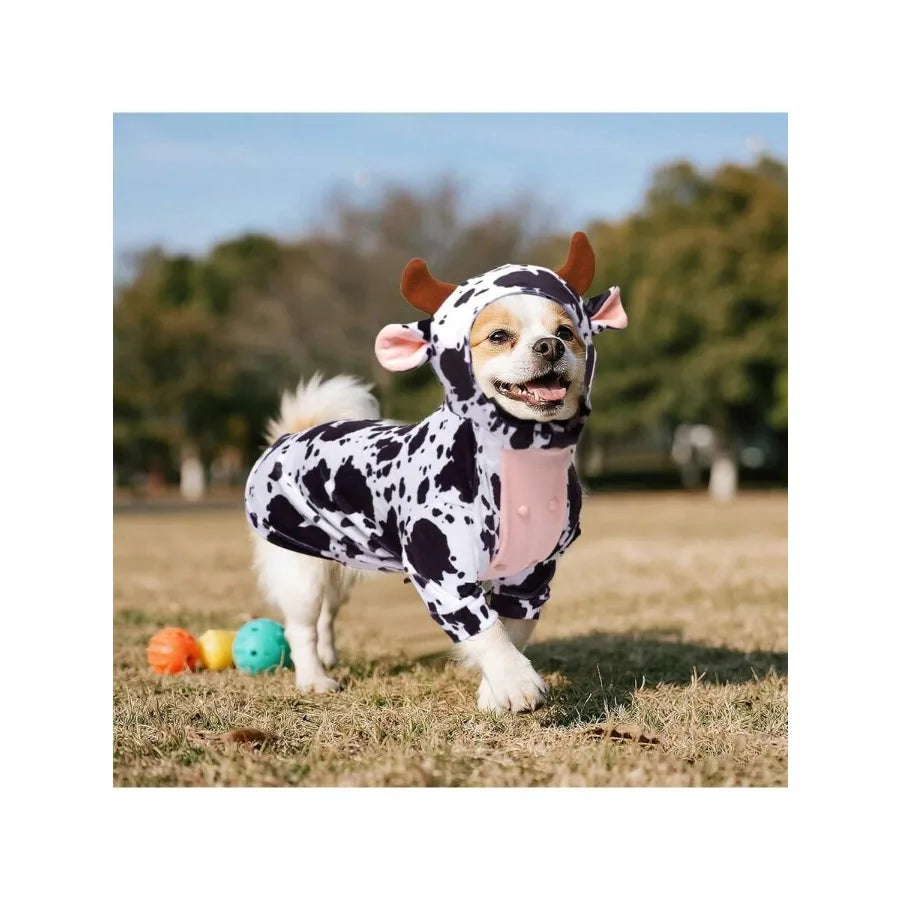 【New style】Dog Cow Costume Funny Pet Halloween Costumes Animal Cow Hoodie For Halloween Dog Cat, Christmas Costume