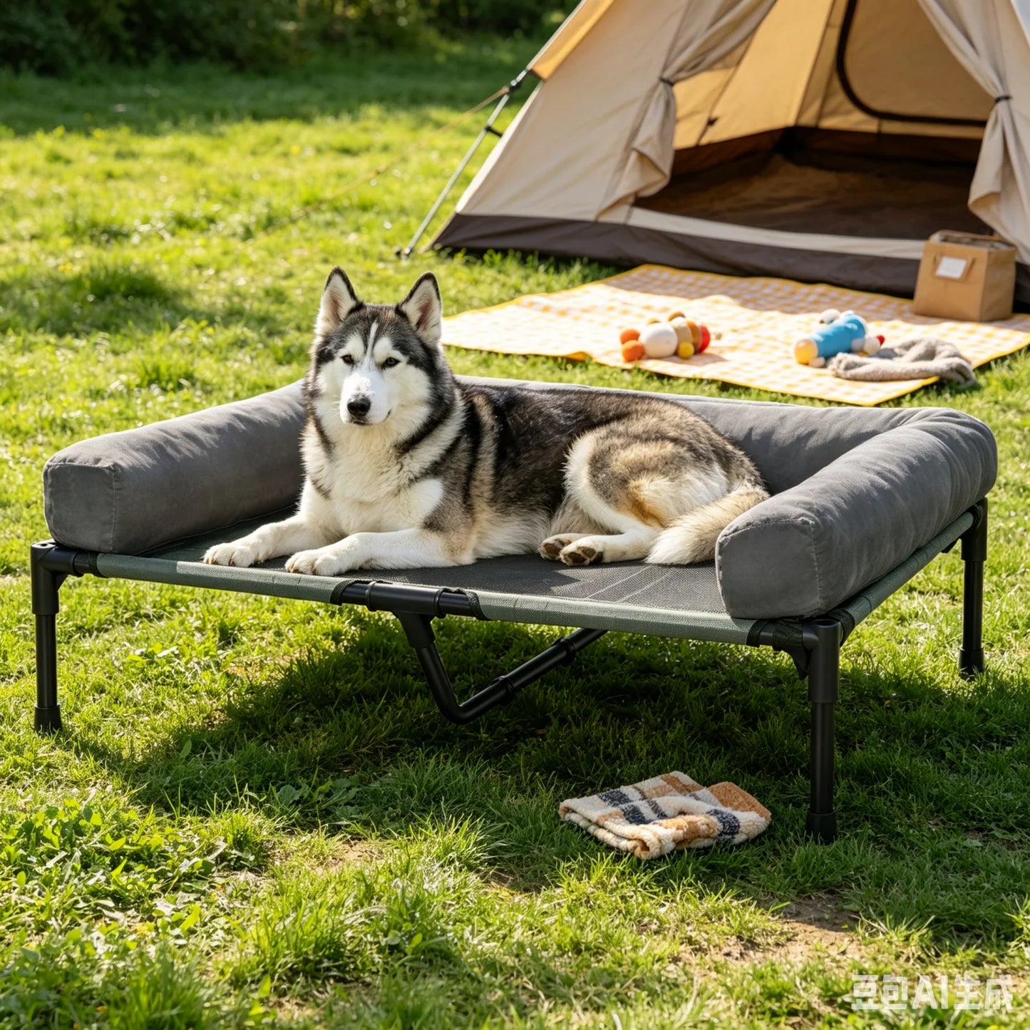 L-2XL Outdoor IndoorElevated Dog Bed for Large Sized Dog Cooling Raised Cot Pet Hammock Bed with Detachable Plush Bolster Breathable Mesh