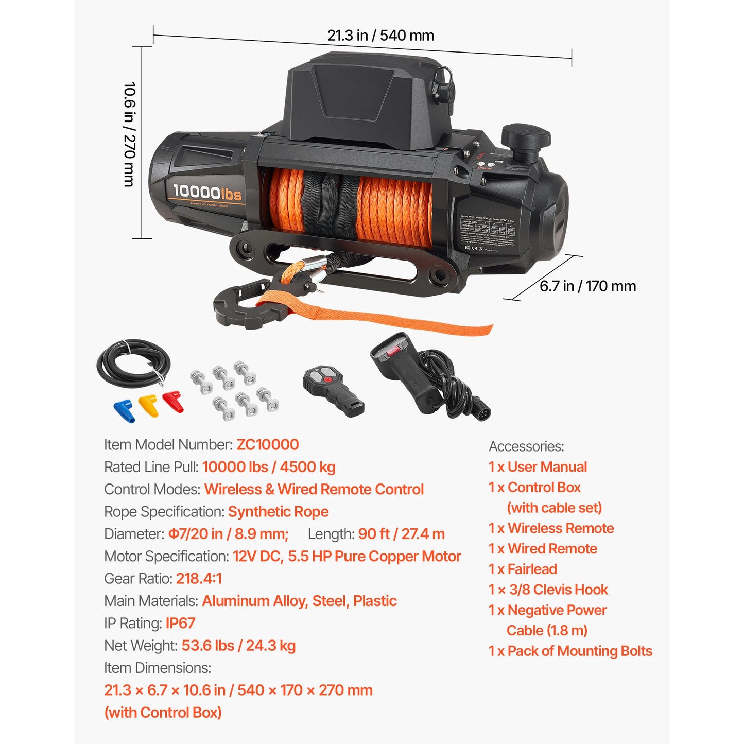 10000/12000/13500 lbs Electric Winch 12V DC Truck Car Winch with 90 ft Synthetic Rope for Towing Off-Road SUV Jeep