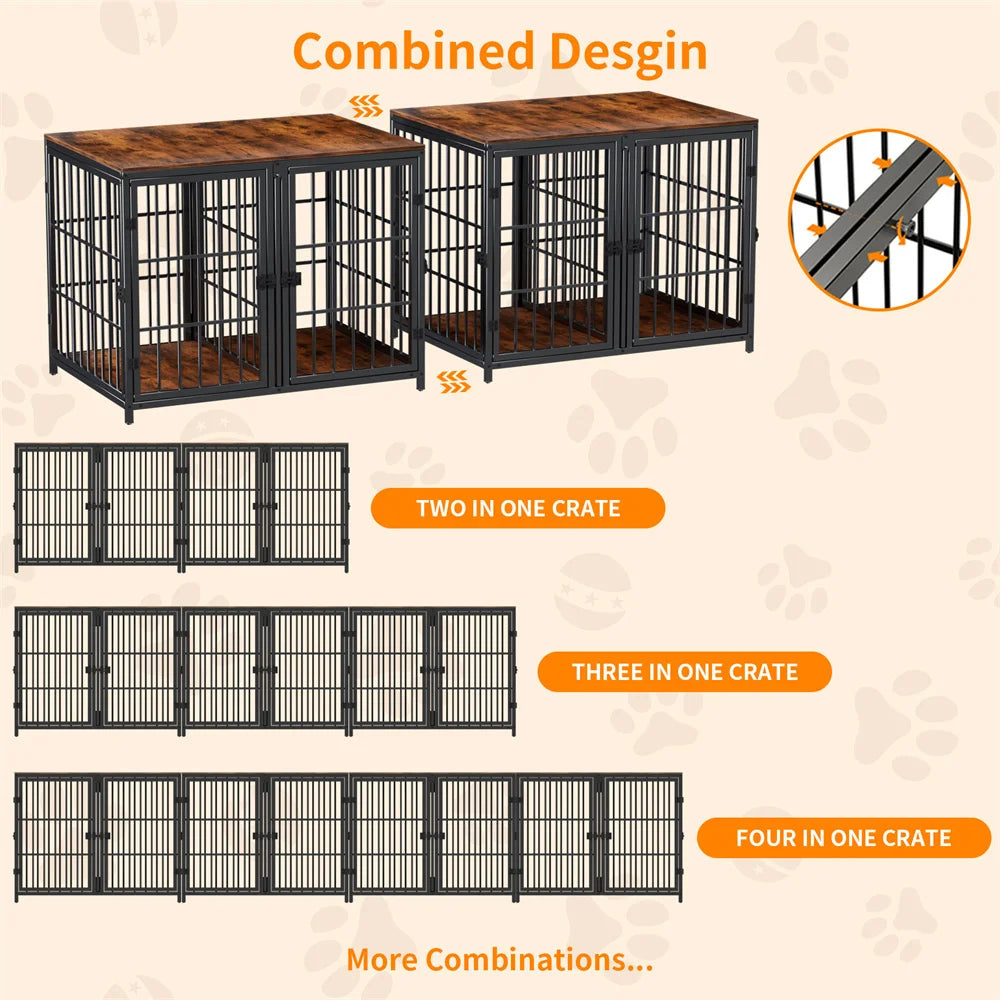 1 Pcs Ultra Thick Dog Crate Cage Pet Dog Puppy Kennel with Removable Divider and 4 Doors for 2 Small Dogs or 1 Medium Large Dog