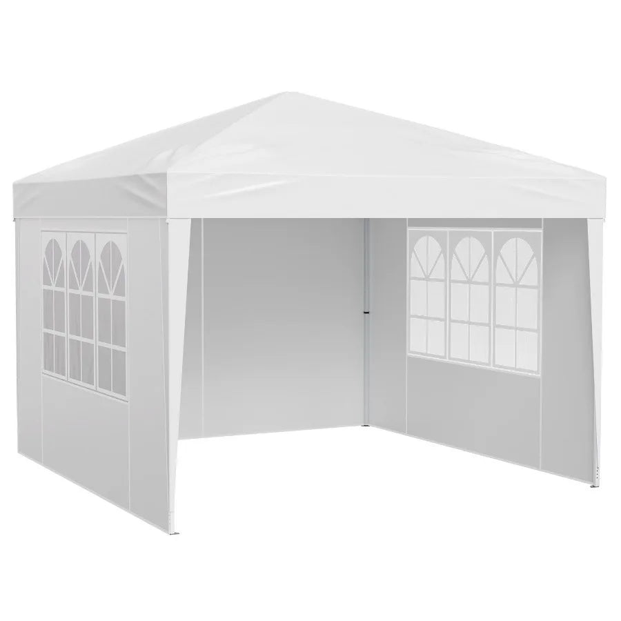 10 x 10 FT Pop Up Canopy Portable Gazebo with 3 Sidewalls and 2 Ventilated Windows Height Adjustable Outdoor Shelter Tent in White