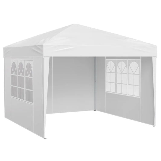10 x 10 FT Pop Up Canopy Portable Gazebo with 3 Sidewalls and 2 Ventilated Windows Height Adjustable Outdoor Shelter Tent in White