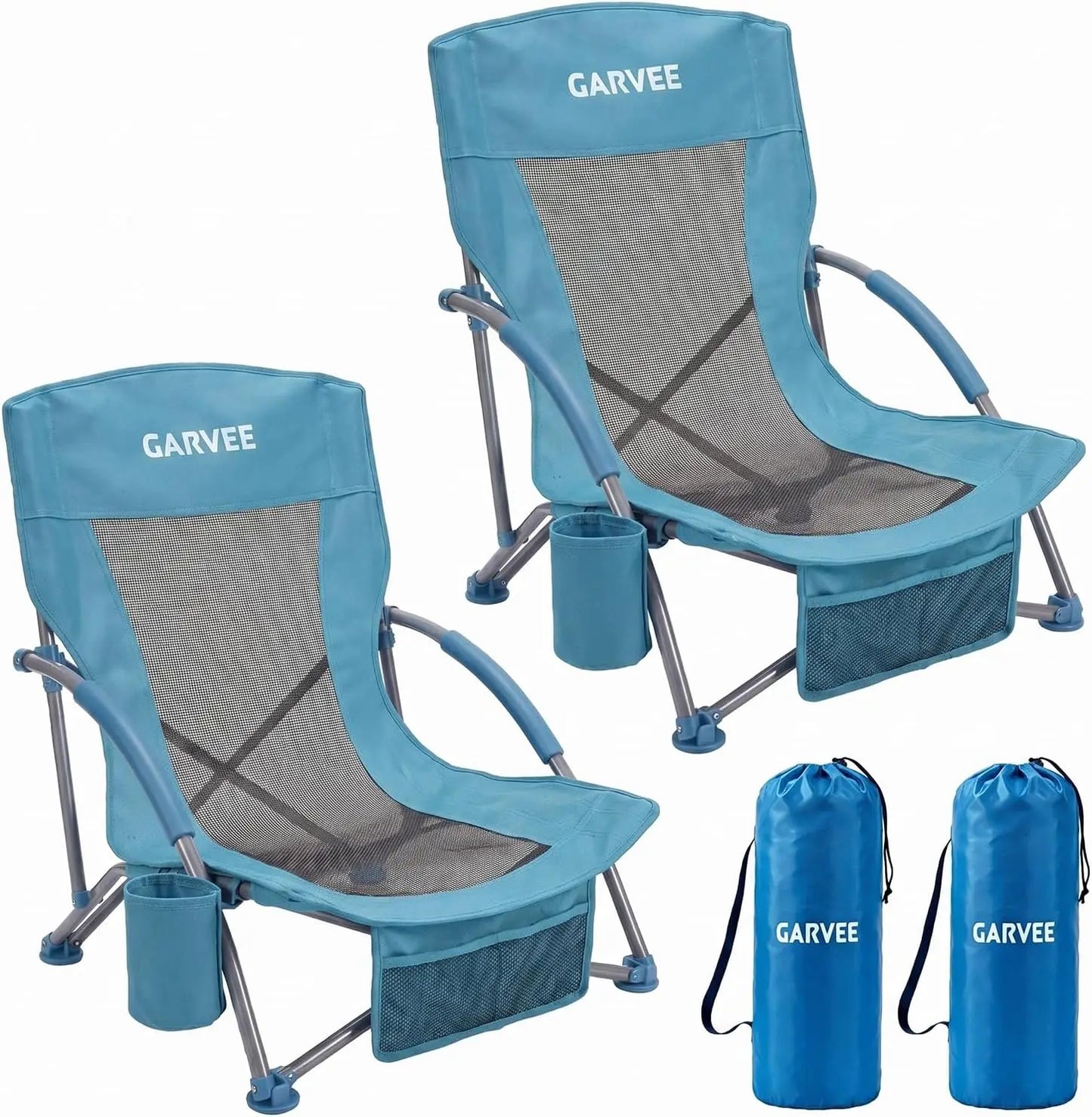High Back Beach Chair, Folding Beach Chairs, Extra Wide Seat Chair with Cup Holder, Storage Pocket & Carry Bag for Camping Travel
