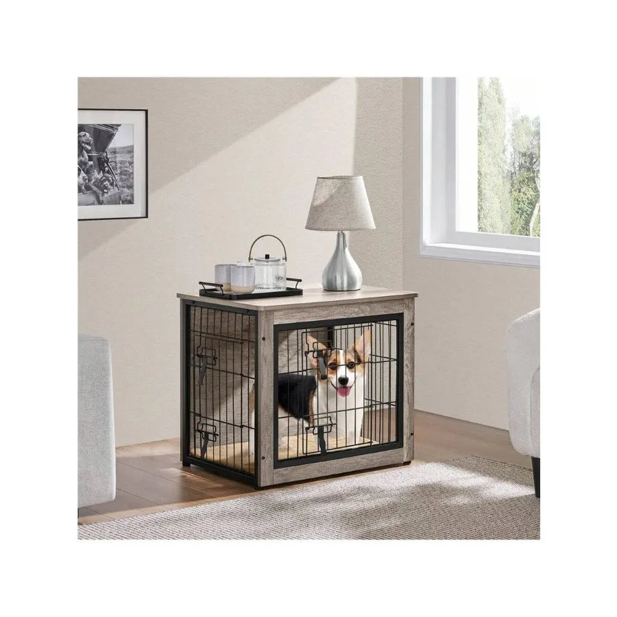 Butterslay 1PC 27.5″ Dog Crate Furniture For Small Dogs, Rustic Industrial Wooden Kennel With Multi-Function Design
