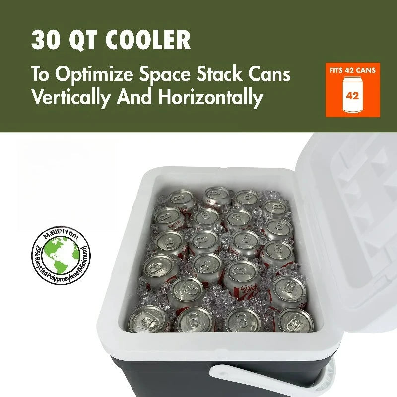 30 qt 42-Can Hard-Sided Cooler, Gray
